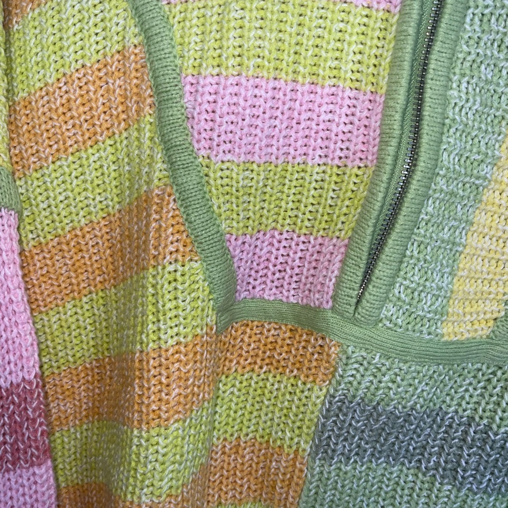 STAUD Cropped Hampton Yellow and Green Knit Sweater - Picture 5 of 6